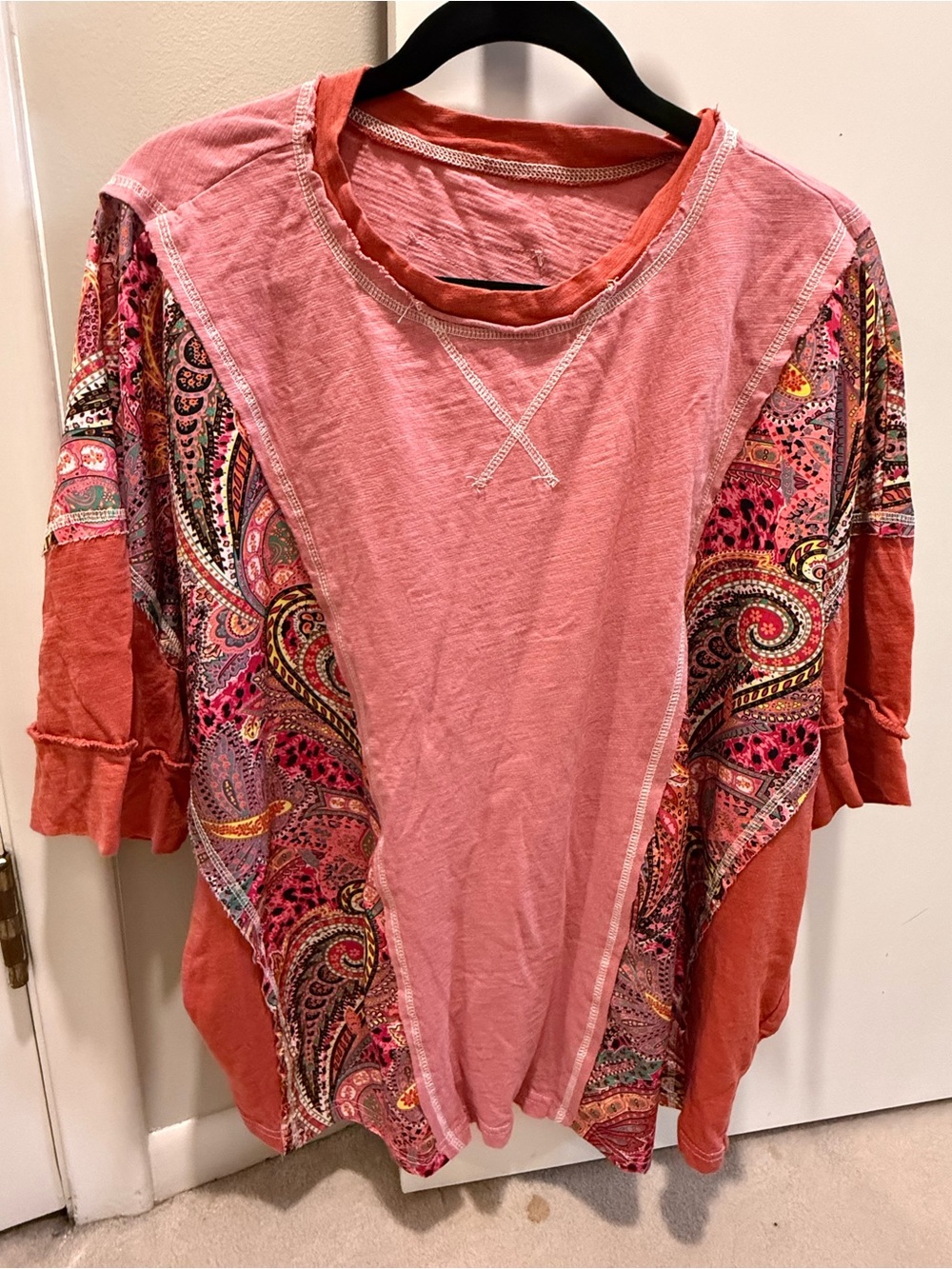SHEIN Coral Paisley Mixed-Panel Sweatshirt